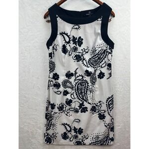 Ronni Nicole Black White Paisley Sleeveless Sheath Dress Size 10
